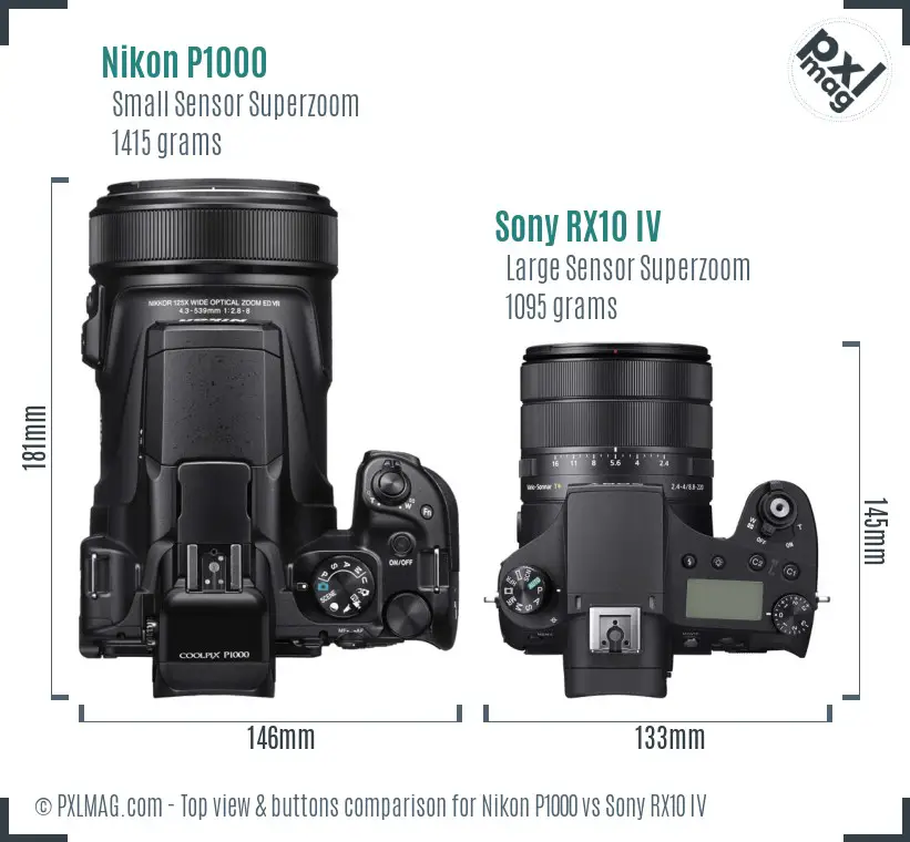Nikon P1000 vs Sony RX10 IV top view buttons comparison
