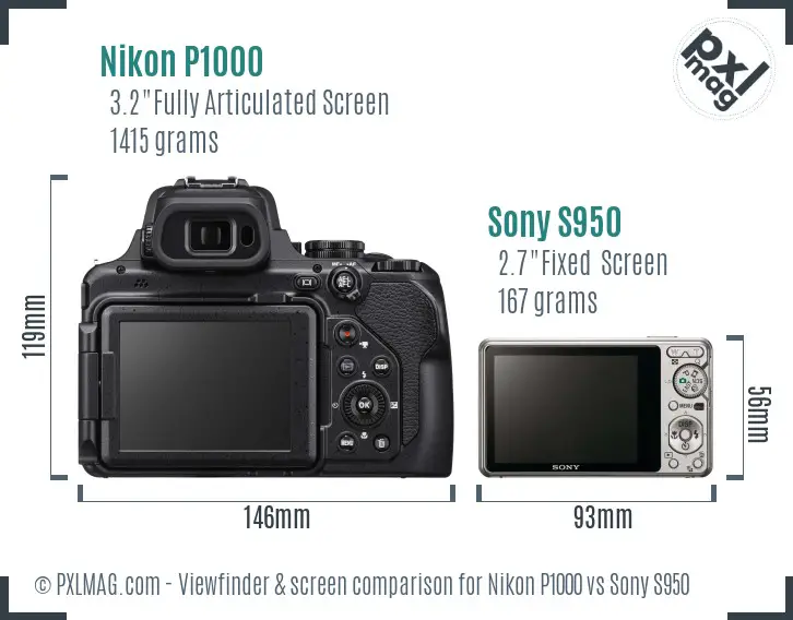 Nikon P1000 vs Sony S950 Screen and Viewfinder comparison