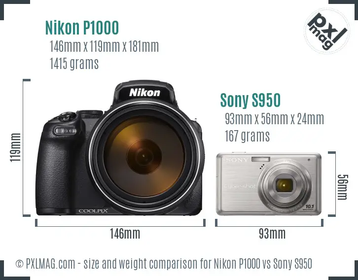 Nikon P1000 vs Sony S950 size comparison