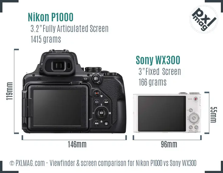 Nikon P1000 vs Sony WX300 Screen and Viewfinder comparison