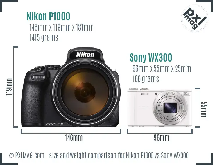 Nikon P1000 vs Sony WX300 size comparison