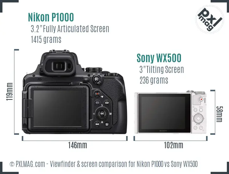 Nikon P1000 vs Sony WX500 Screen and Viewfinder comparison