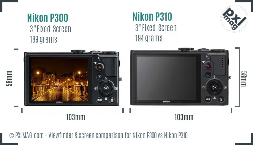 Nikon P300 vs Nikon P310 Screen and Viewfinder comparison
