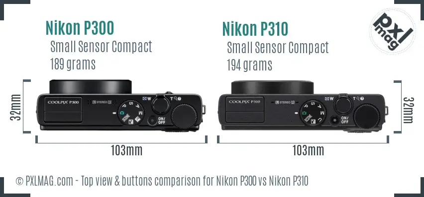 Nikon P300 vs Nikon P310 top view buttons comparison