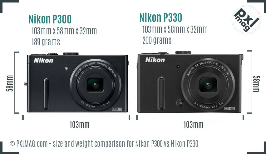 Nikon P300 vs Nikon P330 size comparison