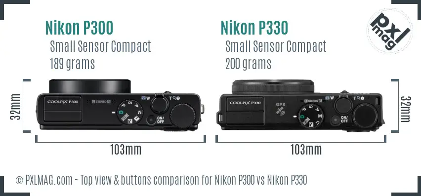 Nikon P300 vs Nikon P330 top view buttons comparison