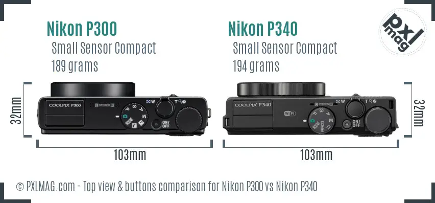 Nikon P300 vs Nikon P340 top view buttons comparison
