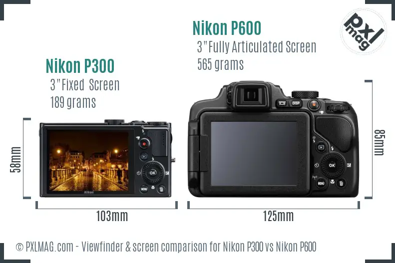 Nikon P300 vs Nikon P600 Screen and Viewfinder comparison