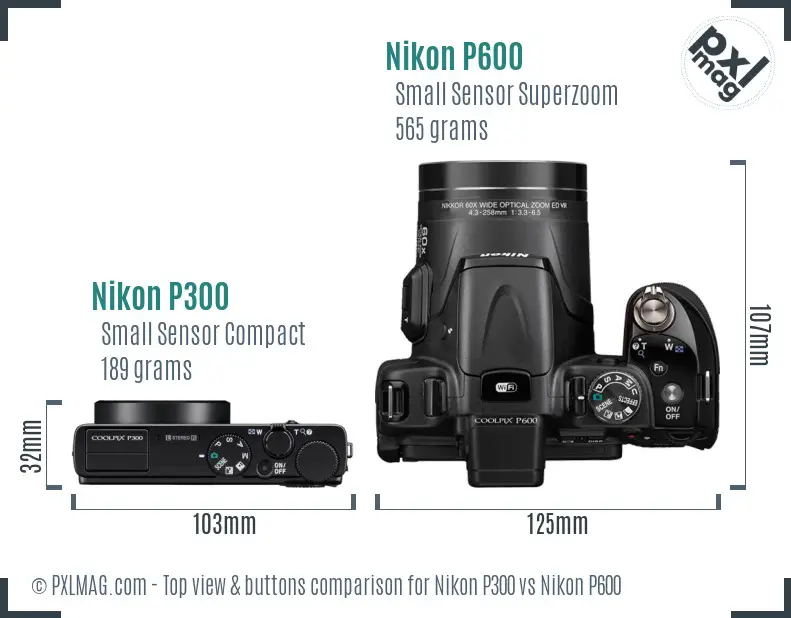Nikon P300 vs Nikon P600 top view buttons comparison