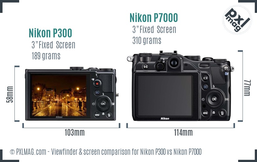 Nikon P300 vs Nikon P7000 Screen and Viewfinder comparison