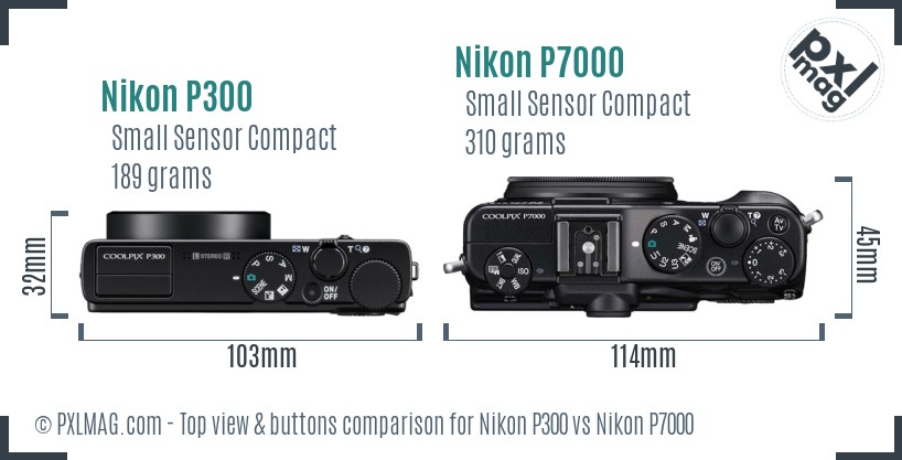 Nikon P300 vs Nikon P7000 top view buttons comparison