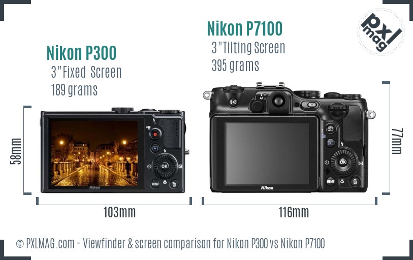 Nikon P300 vs Nikon P7100 Screen and Viewfinder comparison