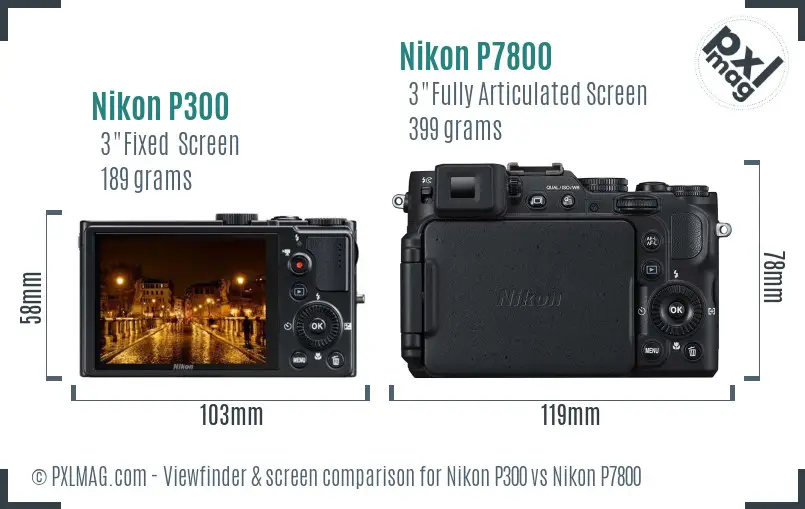 Nikon P300 vs Nikon P7800 Screen and Viewfinder comparison