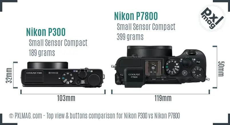 Nikon P300 vs Nikon P7800 top view buttons comparison