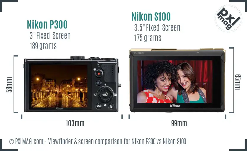 Nikon P300 vs Nikon S100 Screen and Viewfinder comparison
