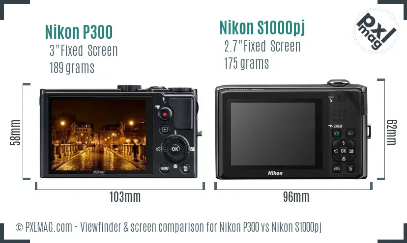 Nikon P300 vs Nikon S1000pj Screen and Viewfinder comparison