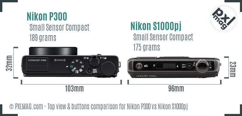 Nikon P300 vs Nikon S1000pj top view buttons comparison