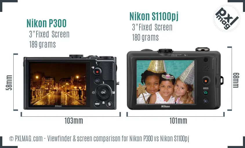 Nikon P300 vs Nikon S1100pj Screen and Viewfinder comparison