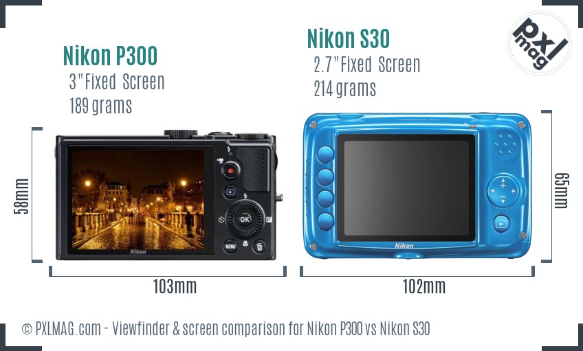 Nikon P300 vs Nikon S30 Screen and Viewfinder comparison