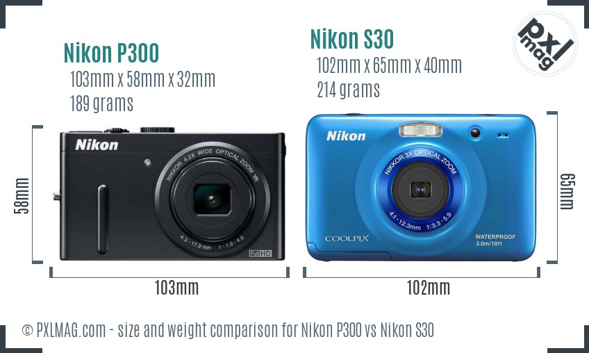 Nikon P300 vs Nikon S30 size comparison Nikon P300 vs Nikon S30 size comparison
