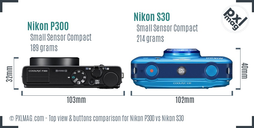 Nikon P300 vs Nikon S30 top view buttons comparison