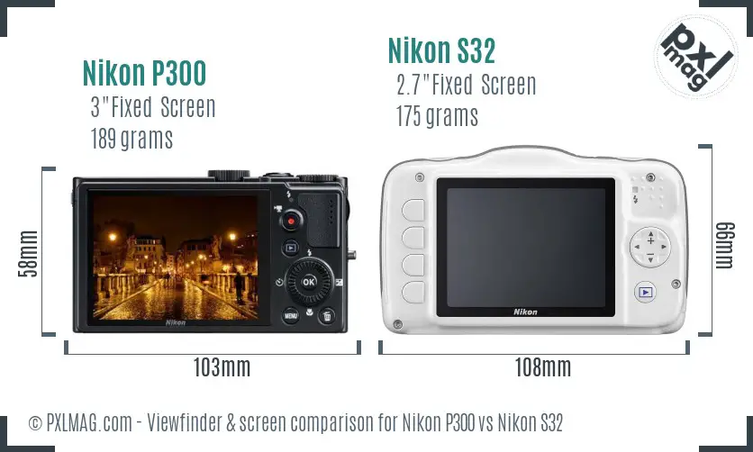 Nikon P300 vs Nikon S32 Screen and Viewfinder comparison