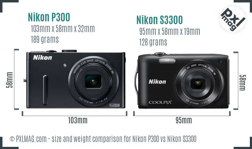 Nikon P300 vs Nikon S3300 size comparison Nikon P300 vs Nikon S3300 size comparison