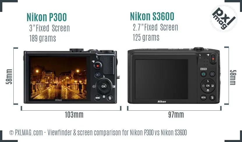 Nikon P300 vs Nikon S3600 Screen and Viewfinder comparison
