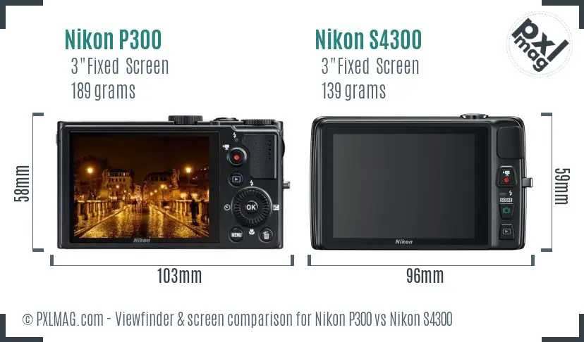 Nikon P300 vs Nikon S4300 Screen and Viewfinder comparison