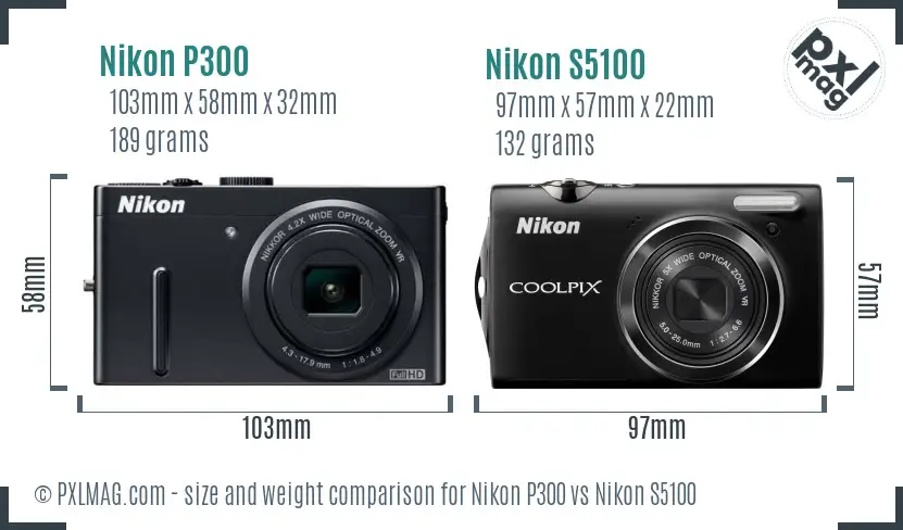 Nikon P300 vs Nikon S5100 size comparison Nikon P300 vs Nikon S5100 size comparison