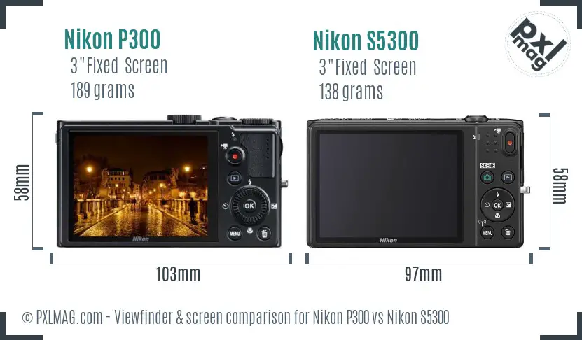 Nikon P300 vs Nikon S5300 Screen and Viewfinder comparison