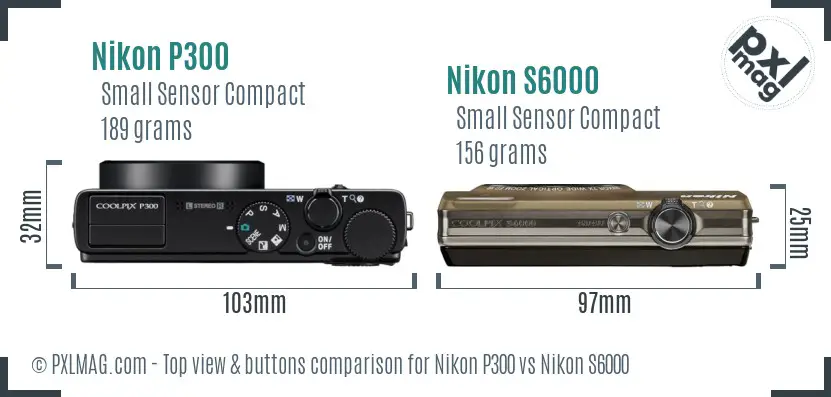 Nikon P300 vs Nikon S6000 top view buttons comparison