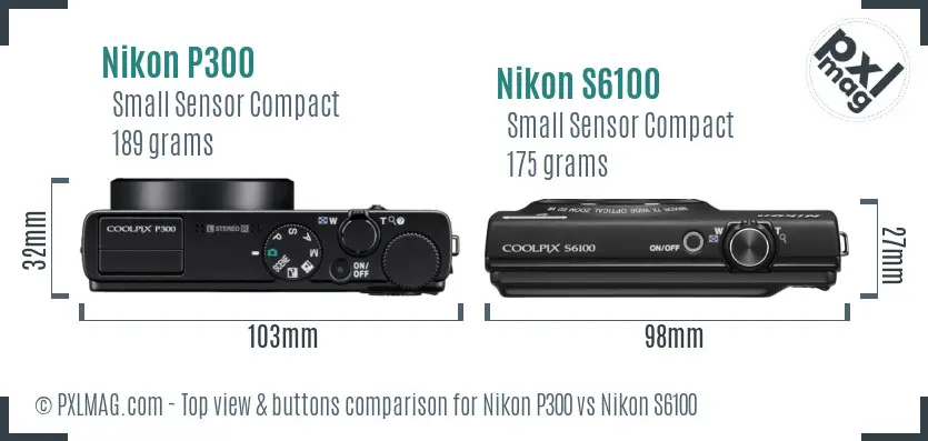 Nikon P300 vs Nikon S6100 top view buttons comparison
