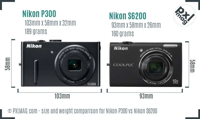 Nikon P300 vs Nikon S6200 size comparison Nikon P300 vs Nikon S6200 size comparison