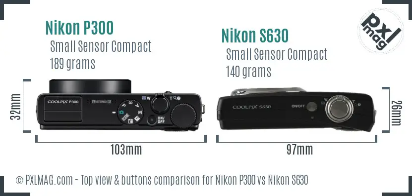 Nikon P300 vs Nikon S630 top view buttons comparison