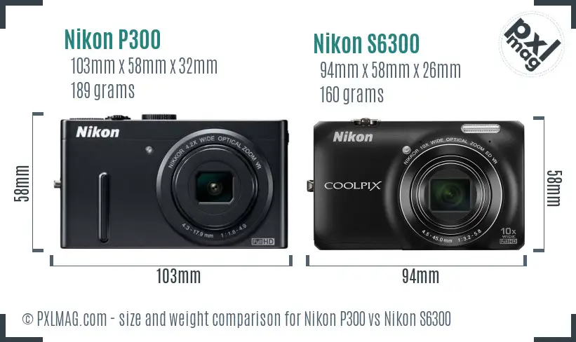 Nikon P300 vs Nikon S6300 size comparison