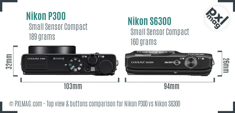 Nikon P300 vs Nikon S6300 top view buttons comparison