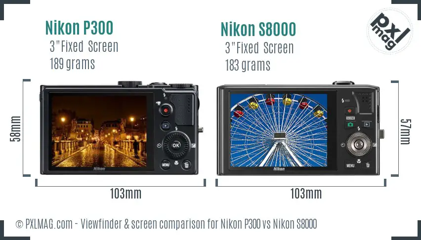 Nikon P300 vs Nikon S8000 Screen and Viewfinder comparison