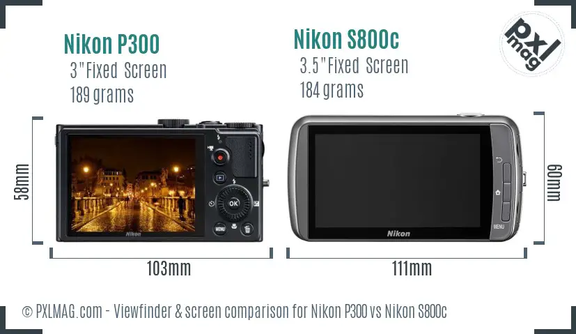 Nikon P300 vs Nikon S800c Screen and Viewfinder comparison