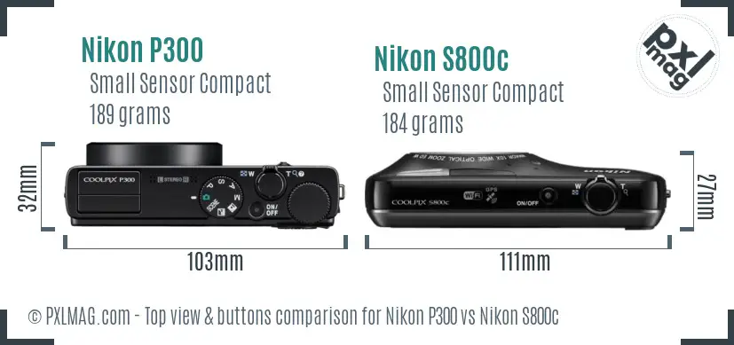 Nikon P300 vs Nikon S800c top view buttons comparison