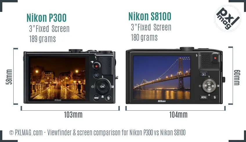 Nikon P300 vs Nikon S8100 Screen and Viewfinder comparison