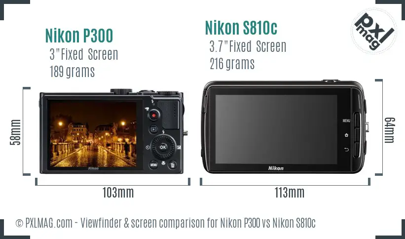 Nikon P300 vs Nikon S810c Screen and Viewfinder comparison