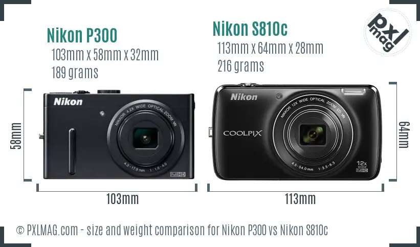 Nikon P300 vs Nikon S810c size comparison Nikon P300 vs Nikon S810c size comparison