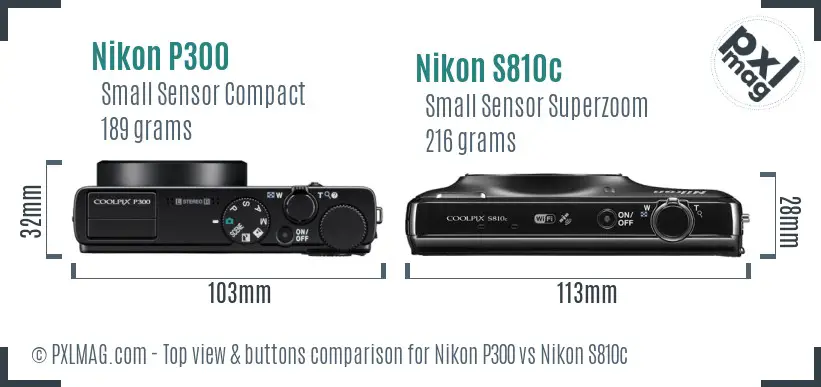Nikon P300 vs Nikon S810c top view buttons comparison