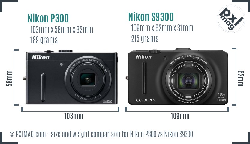 Nikon P300 vs Nikon S9300 size comparison Nikon P300 vs Nikon S9300 size comparison
