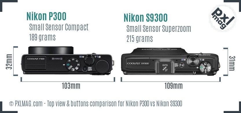 Nikon P300 vs Nikon S9300 top view buttons comparison