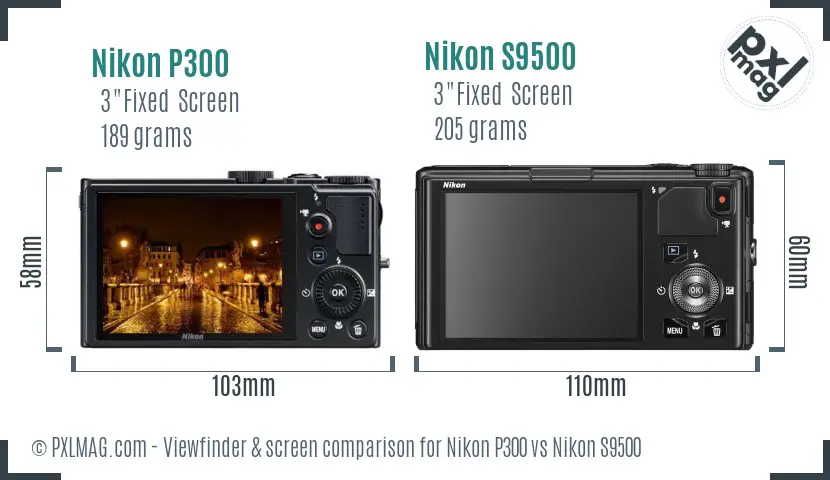 Nikon P300 vs Nikon S9500 Screen and Viewfinder comparison