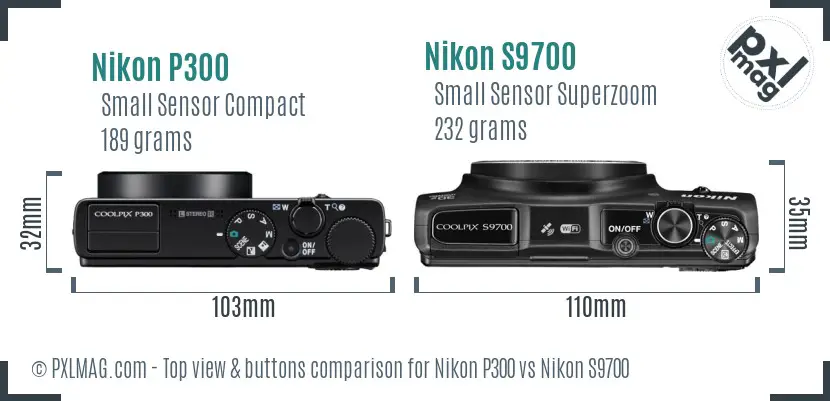 Nikon P300 vs Nikon S9700 top view buttons comparison