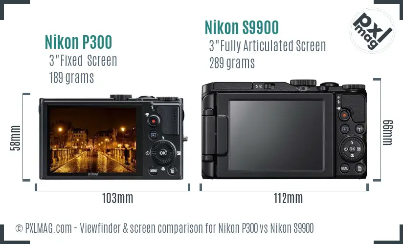 Nikon P300 vs Nikon S9900 Screen and Viewfinder comparison