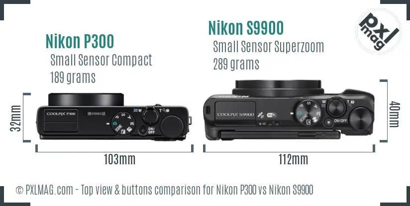 Nikon P300 vs Nikon S9900 top view buttons comparison
